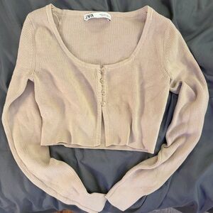 Zara Light Beige Ribbed Crop Top BRAND NEW